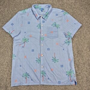 Saxx DropTemp Dry Shirt Mens Large Blue Tropical Palm Stripe Button Up